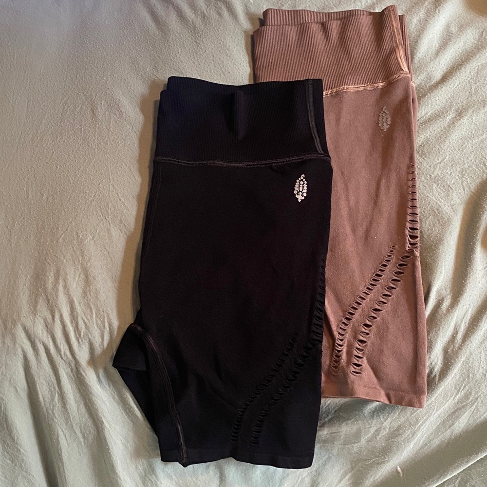 FP Movement by Free People High-Waist Seam Detail Bike Shorts in Black and Mauve